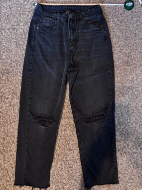 American Eagle Outfitters Black Straight Leg Jeans with Knee Rips